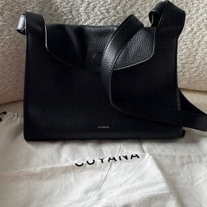 Cuyana Double Loop Black Pebbled Leather Shoulder Bag